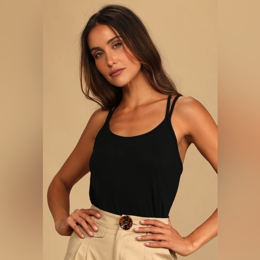 LULU’S Strap In Black Strappy Back Camo Tank Top - Picture 2 of 3